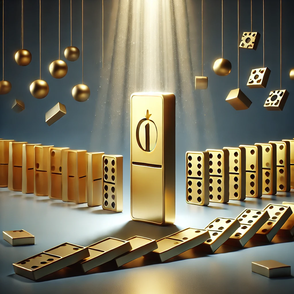 『원씽』 책 표지와 도미노 효과로 시각화된 집중의 힘, 우선순위를 상징하는 시각적 이미지