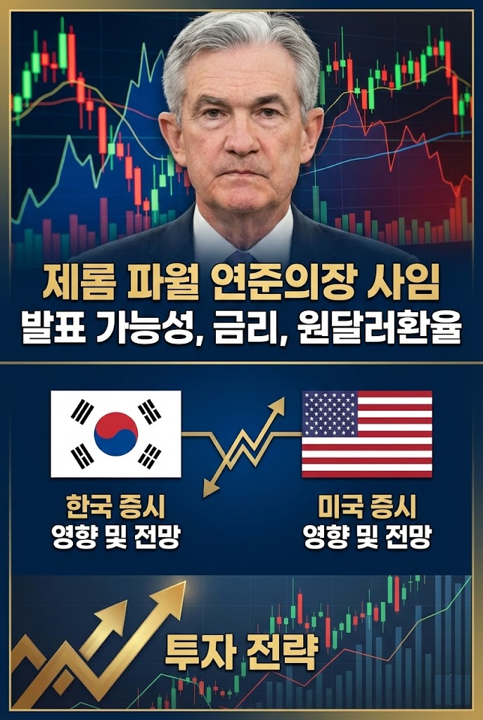 제롬 파월 연준의장 사임 발표 가능성, 금리, 원달러환율, 한국, 미국 증시 영향 및 전망, 투자 전략