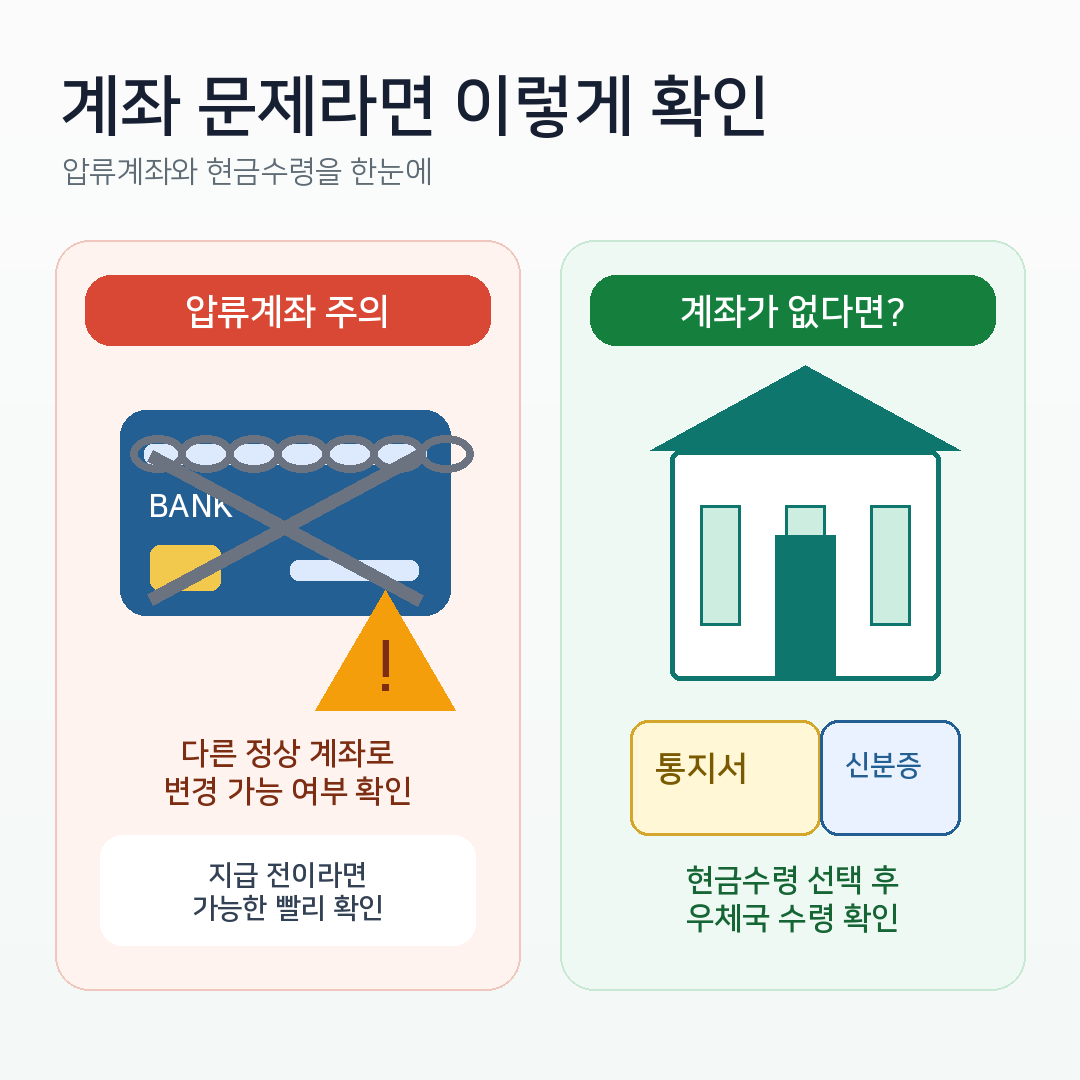 근로장려금 압류계좌와 우체국 현금수령 확인사항