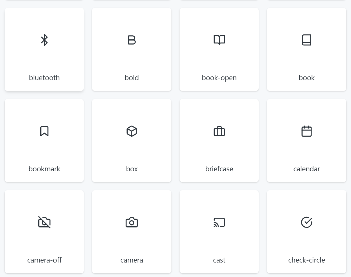 Feather Icons (페더 아이콘) 웹사이트 화면