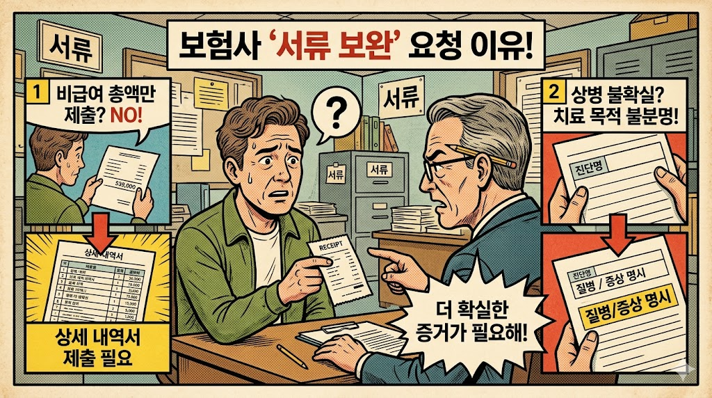 보험사 서류 보완 요청이 발생하는 주요 이유와 비급여&middot;상병코드 문제 설명