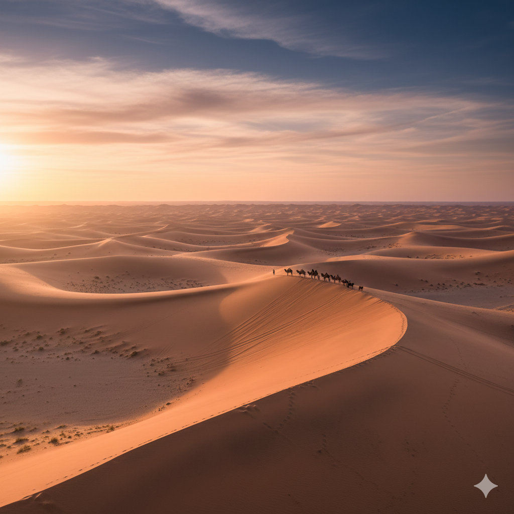 붉게 물든 모래언덕 몽골 고비사막