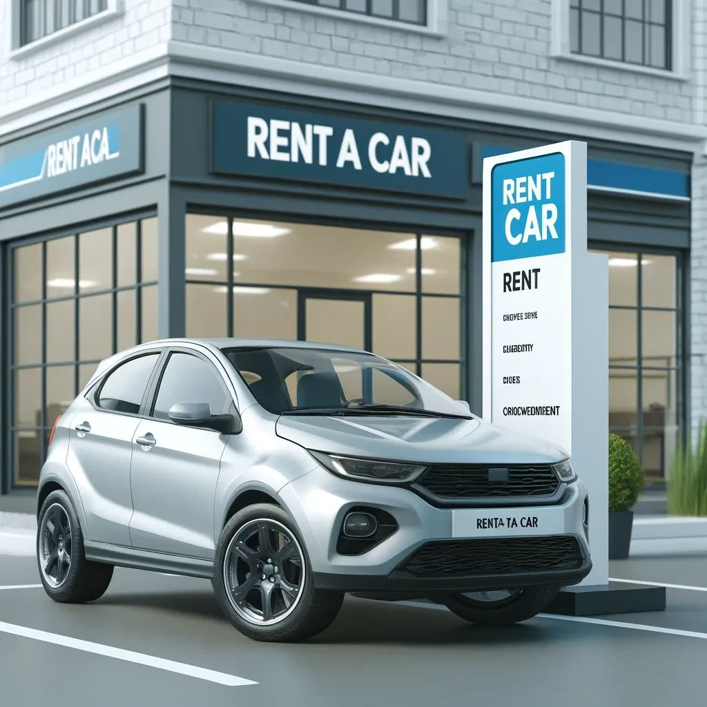 렌트카 대여점 앞에 주차된 현대적인 렌트카