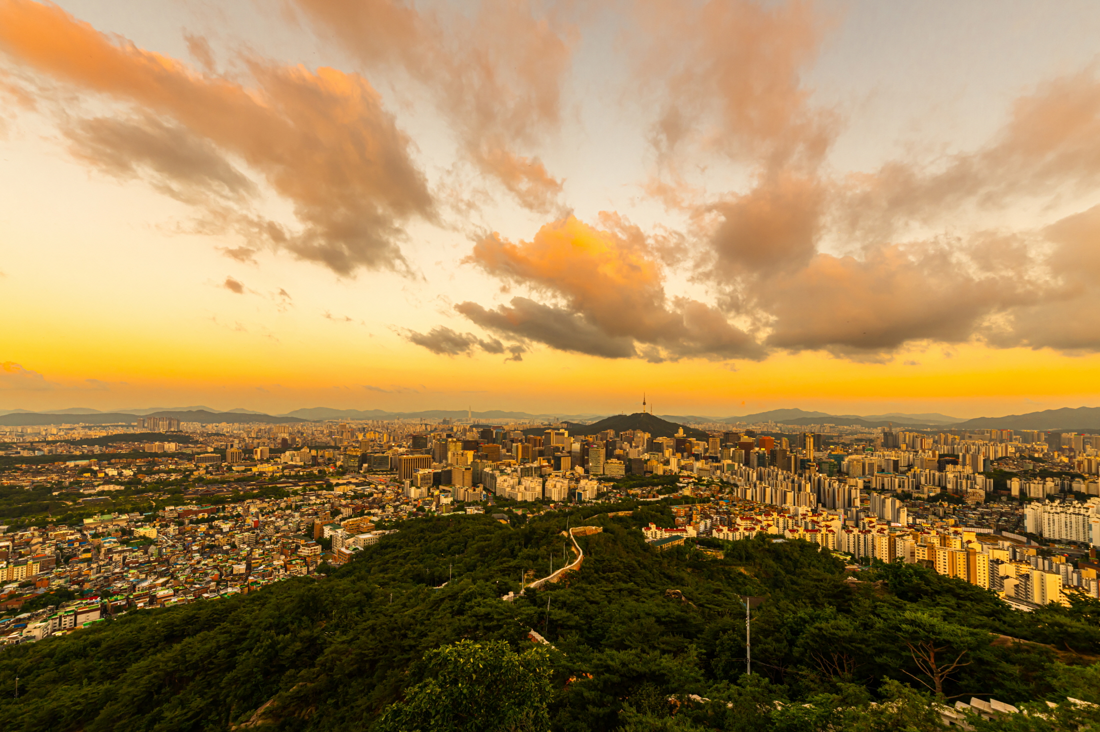 인왕산에서 바라보는 남산의 모습