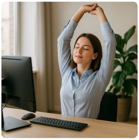 직장에서 스트레칭으로 건강 관리하는 이미지