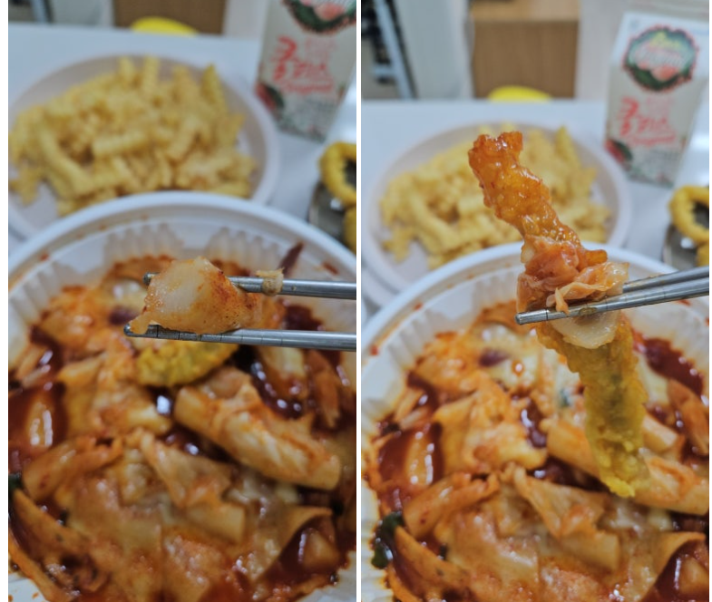 떡볶이 소스에 묻힌 오징어 튀김