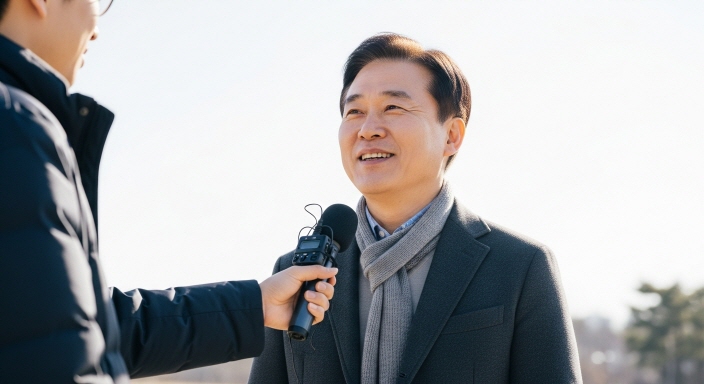 마이크를 들고 인터뷰하는 시민