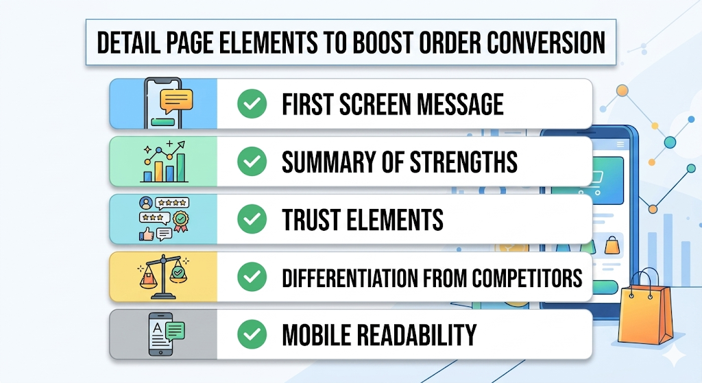 Examples of product detail page elements that help improve conversions after Smart Store exposure
