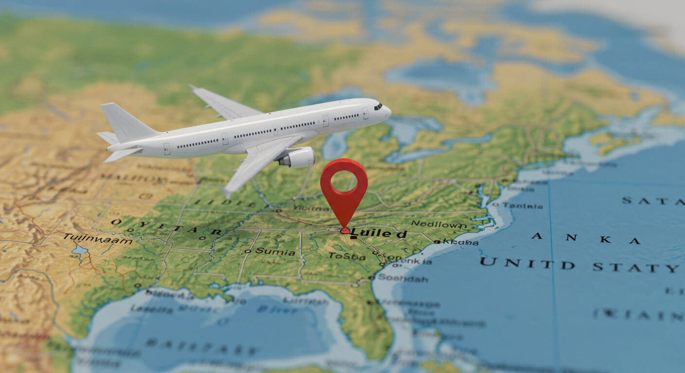 지도 위에 비행기가 떠있는 모습