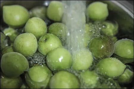 매실을 물로 깨끗하게 씻는 모습