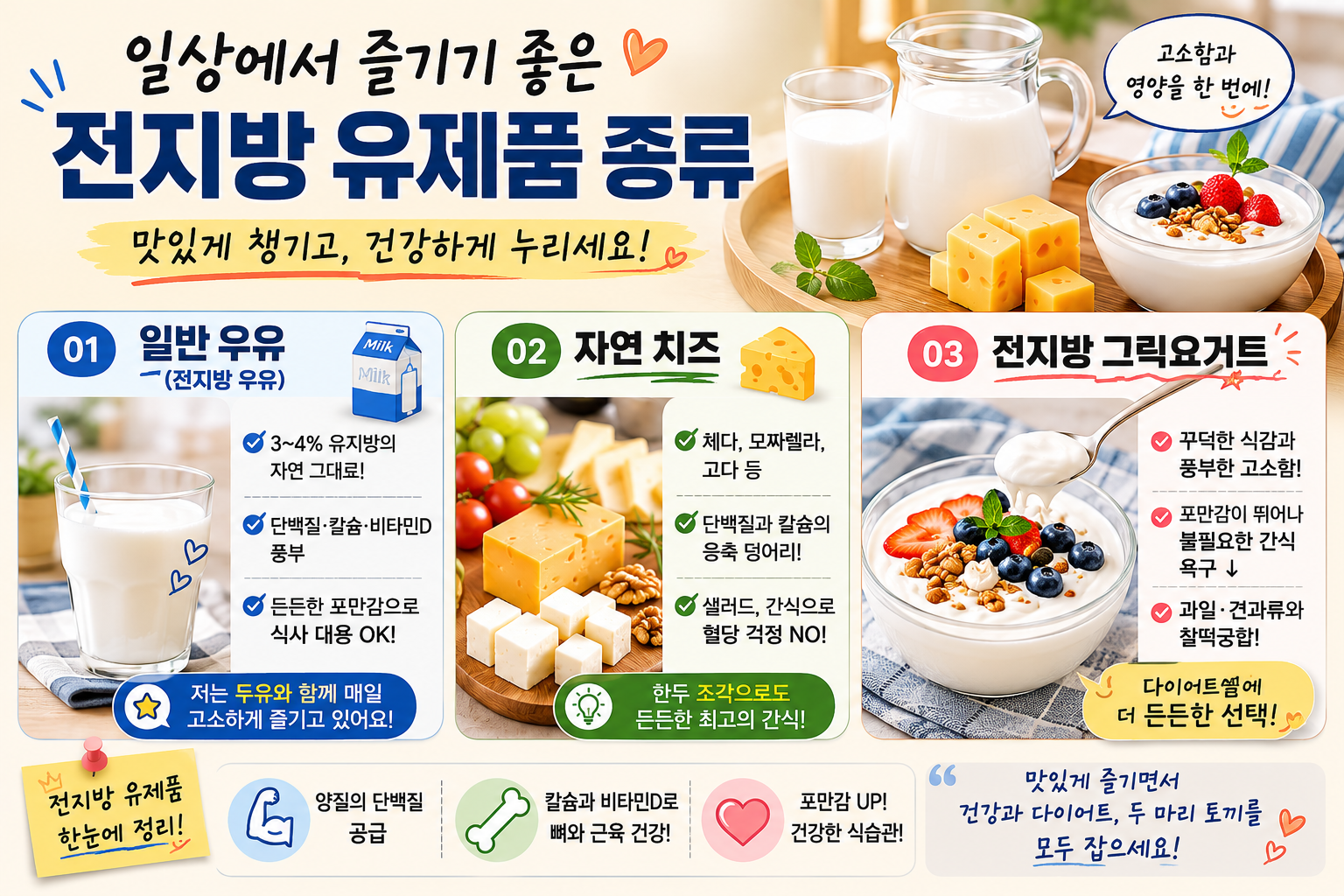 일상에서 즐기기 좋은 전지방유제품 종류