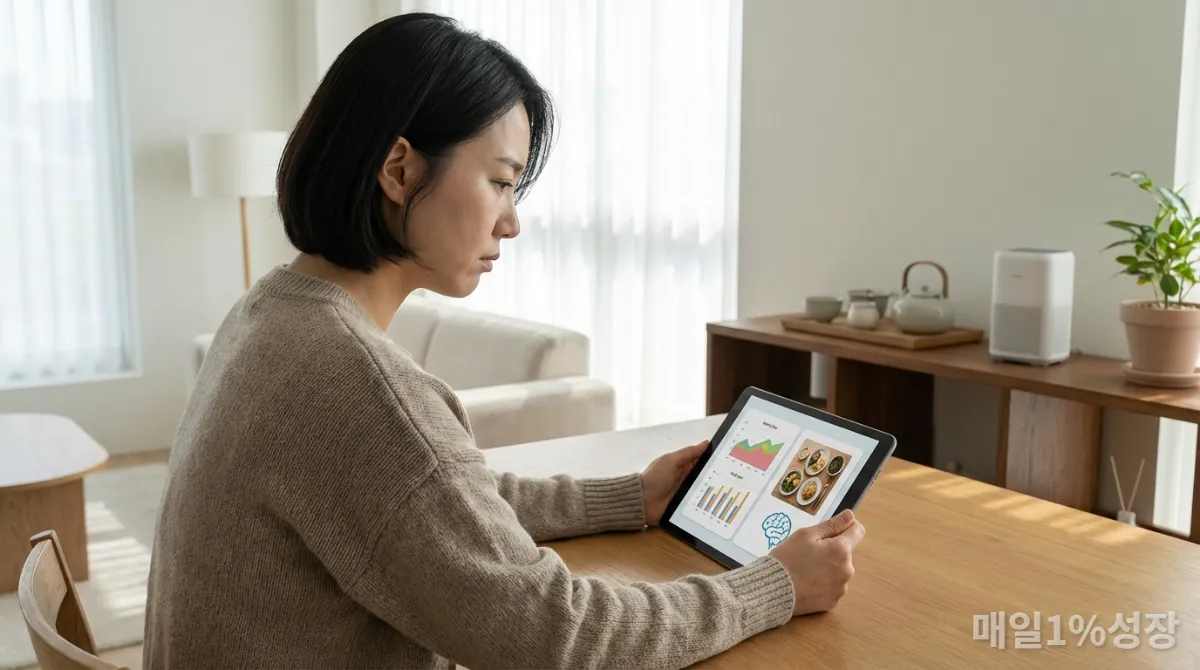 태블릿으로 뇌 건강 정보를 확인하는 사람의 모습