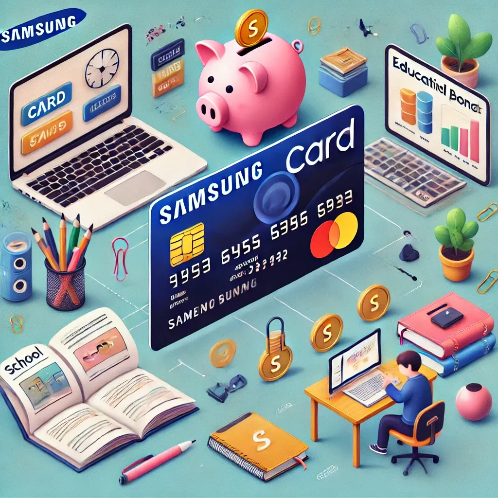 삼성카드와 학습 도구 및 온라인 학습 화면 이미지