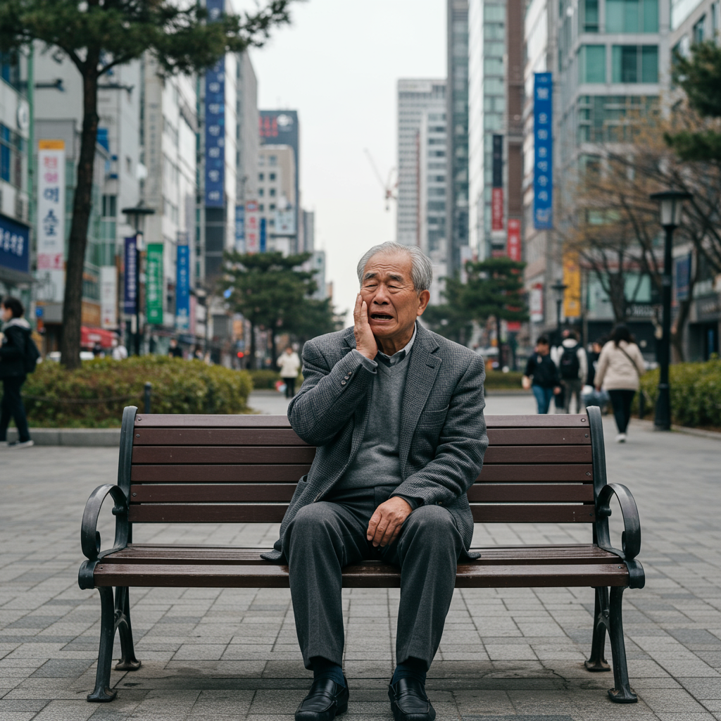 얼굴에 통증이 온듯한 어르신