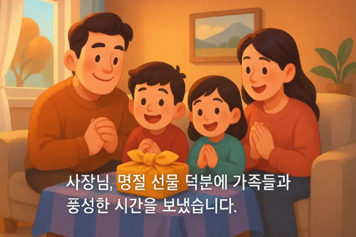 직장 동료 상사 설 명절 후 인사말-가족 4명