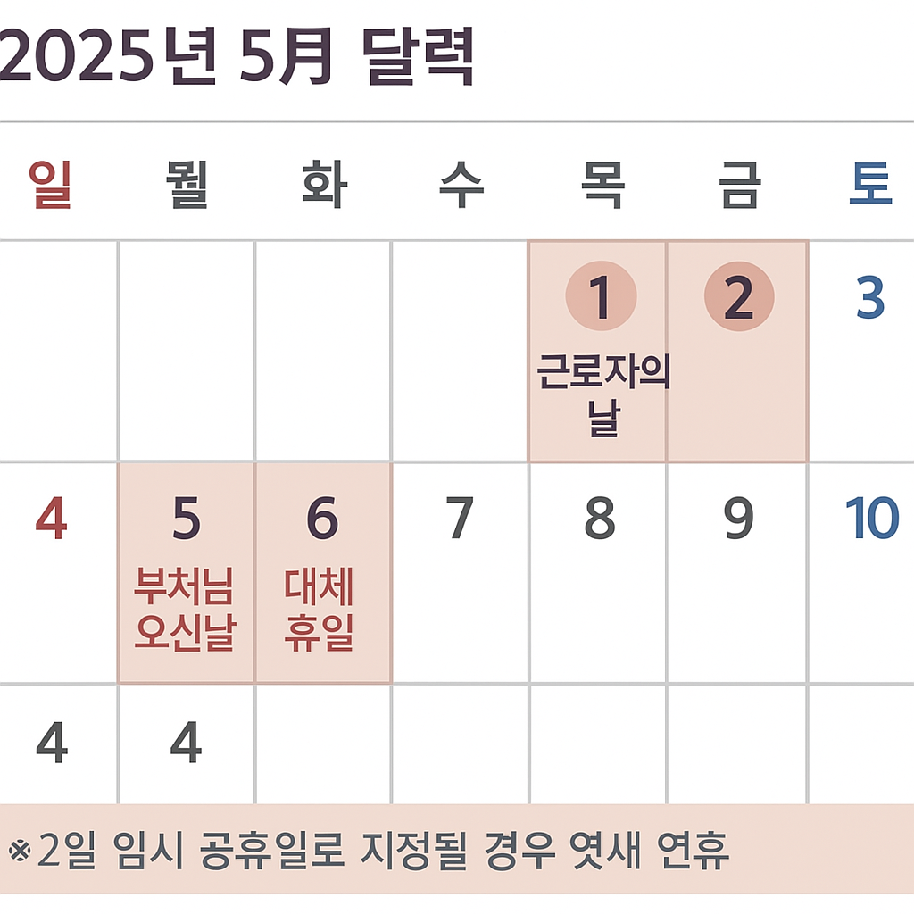 5월 2일 임시공휴일 달력