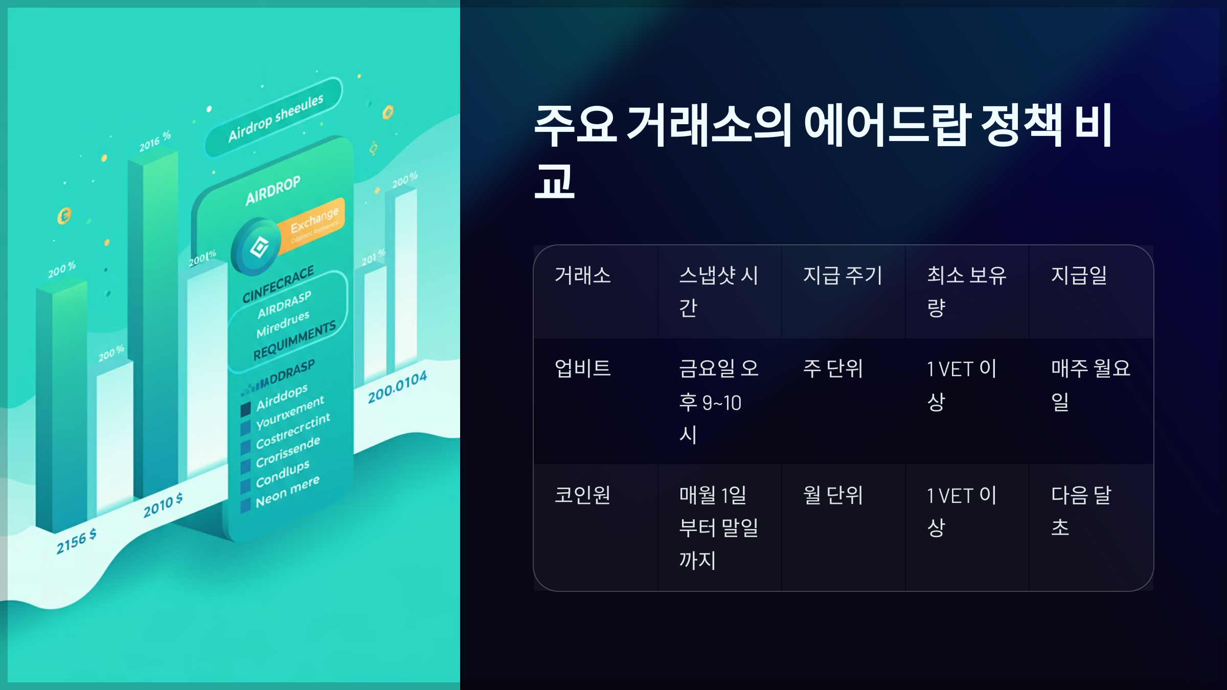 주요 거래소의 에어드랍 정책 비교