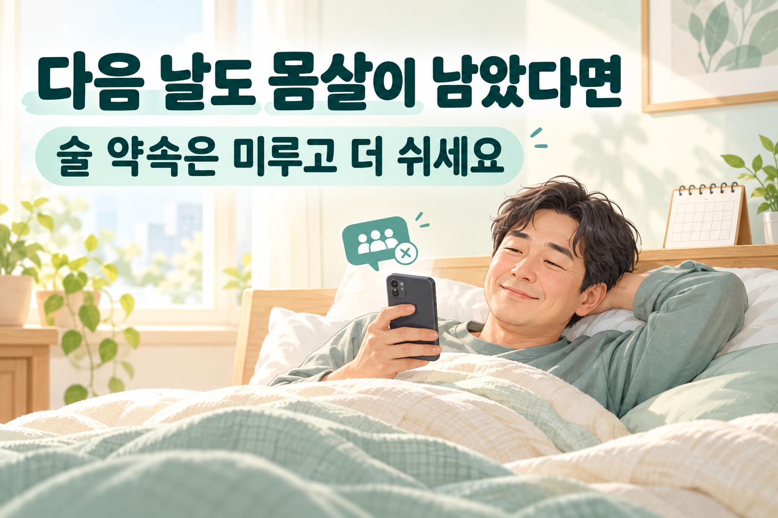 독감 접종 다음 날 열과 몸살이 남아 있으면 술 약속을 미루는 안내