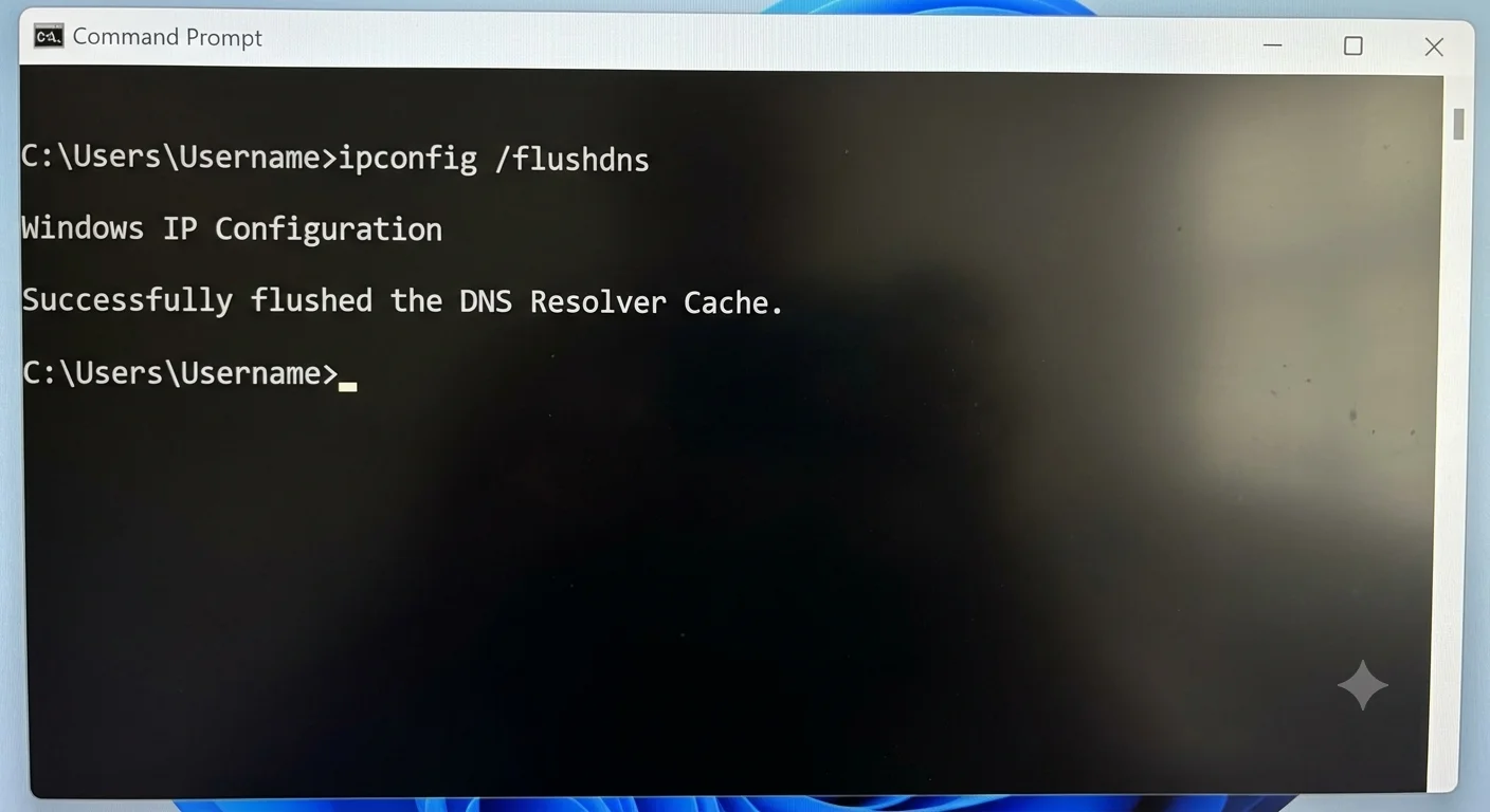 명령 프롬프트 cmd 실행 ipconfig flushdns 입력 DNS 캐시 플러시 청소 화면