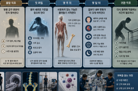 무중력 상태가 길어질수록 우주비행사의 몸에서 나타나는 방향 감각 혼란과 근육변화, 귀환 뒤 재적응 과정