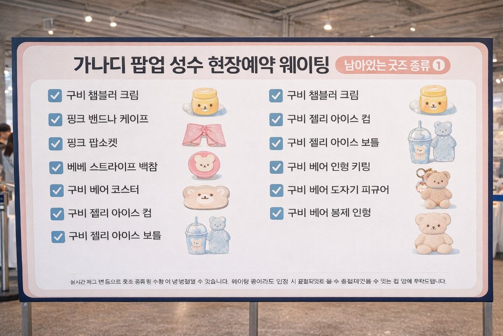 가나디 팝업 성수점 현장예약 웨이팅과 남은 굿즈 완벽 정리