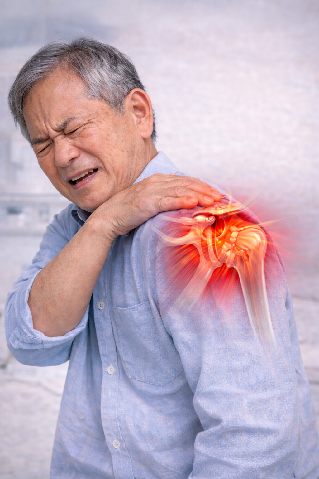 오십견으로 고통스로워 하는 모습