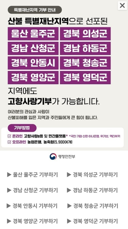 고향사랑기부-팝업-화면