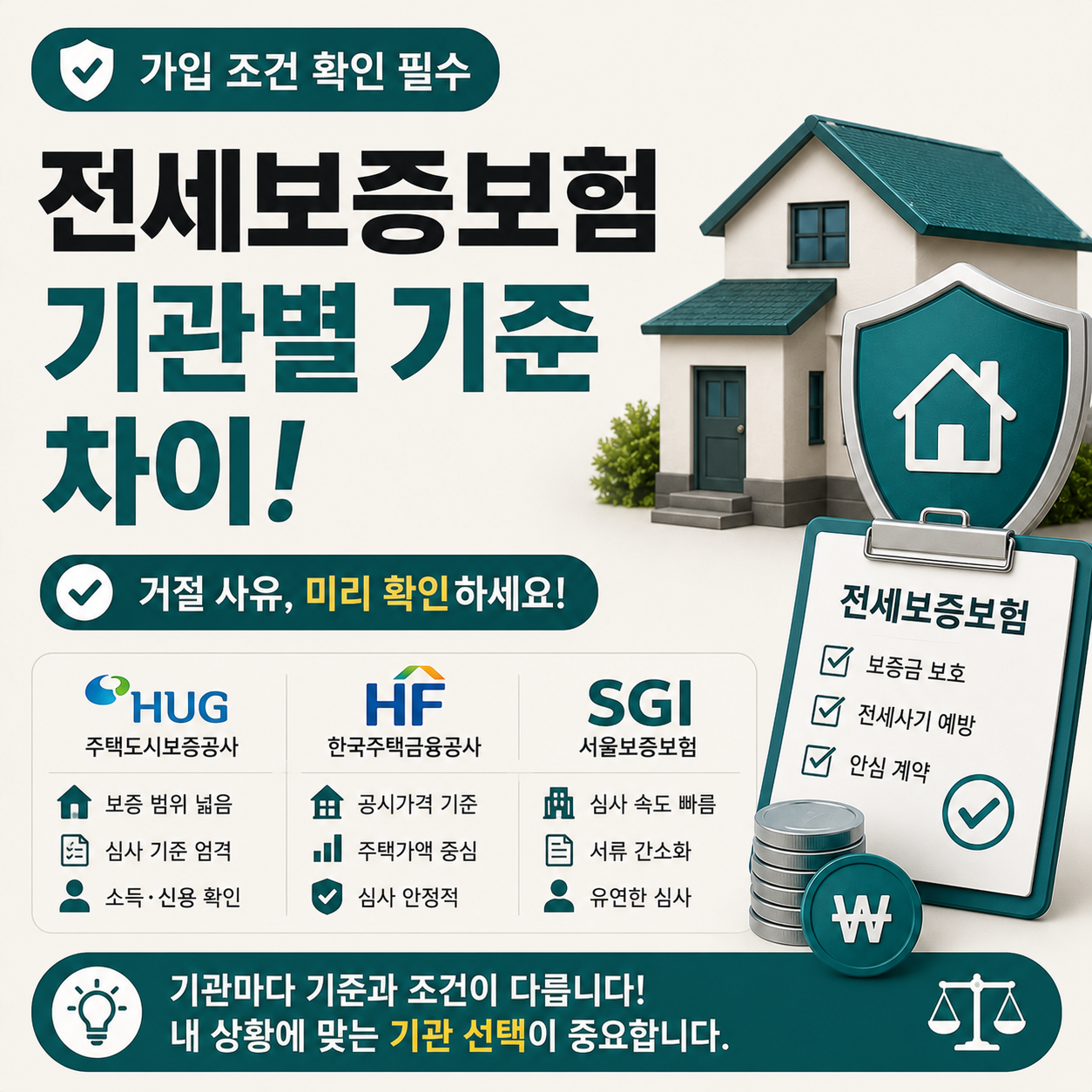 전세보증보험 기관별 차이를 비교하는 이미지