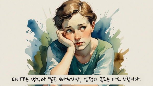 ENTP는 생각과 말은 빠르지만, 감정의 속도는 다소 느립니다에 관한 그림입니다.