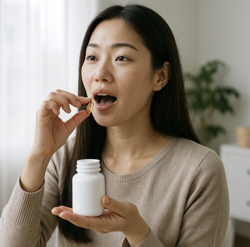 영양제를 먹고있는 30대 여성 사진