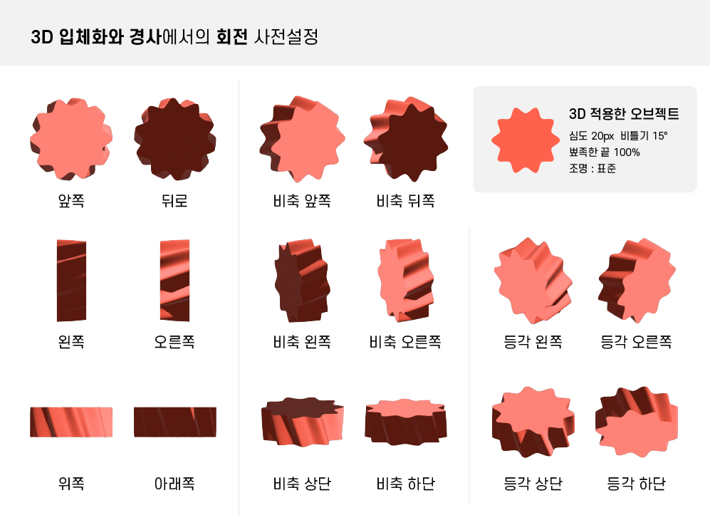 입체화와 경사 회전 설정