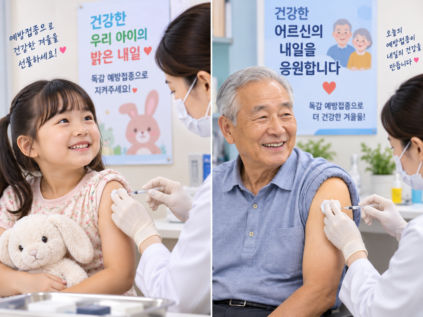 독감 예방접종하는 어린이와 어르신