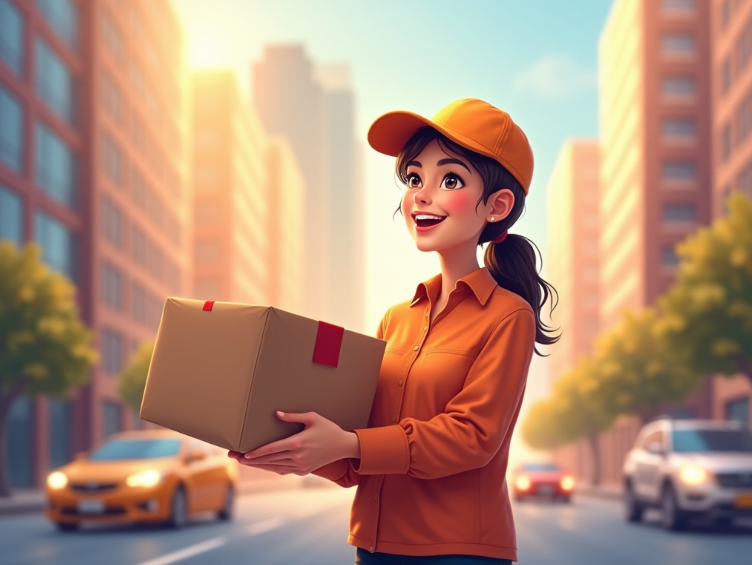 택배배달원이 택배상자를 들고 배달지 찾는 모습