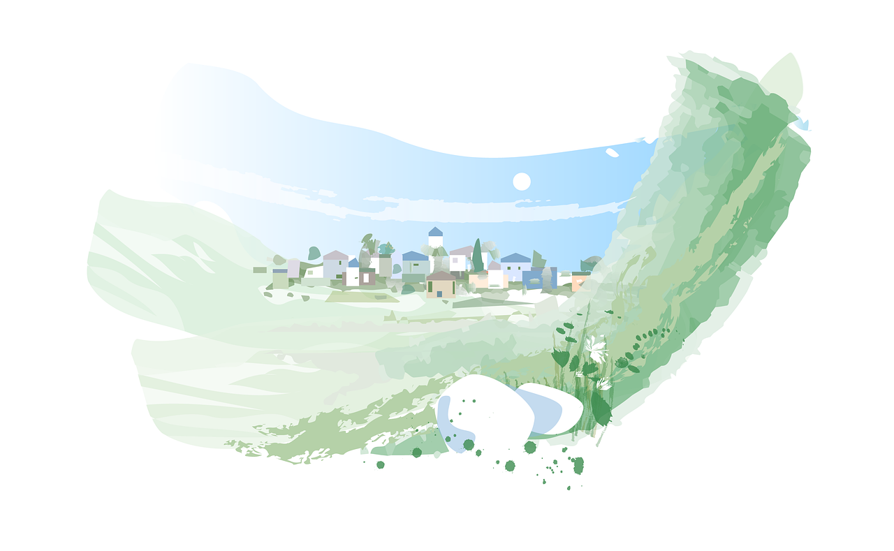 산 사이에 건물 사진