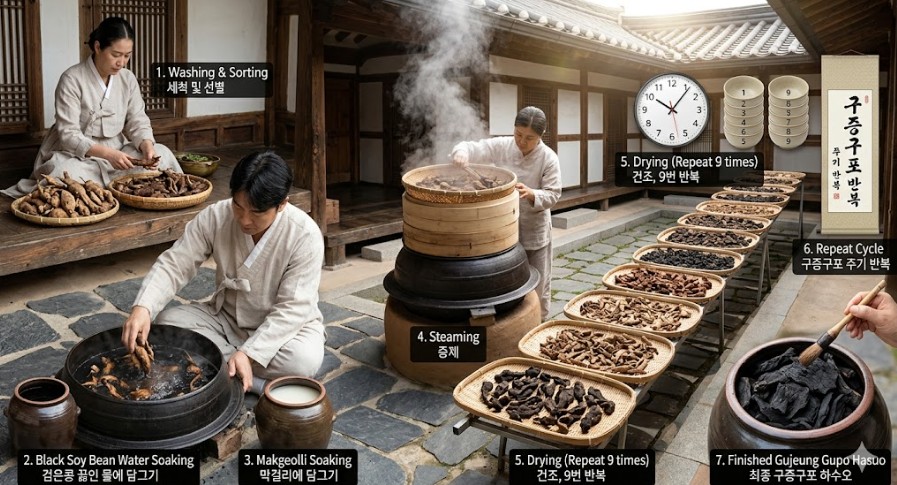 안전하게 약효를 누리기 위해서는 검은콩 끓인 물이나 막걸리에 담갔다가 찌고 말리는 과정을 아홉 번 반복하는 구증구포 등의 법제 과정