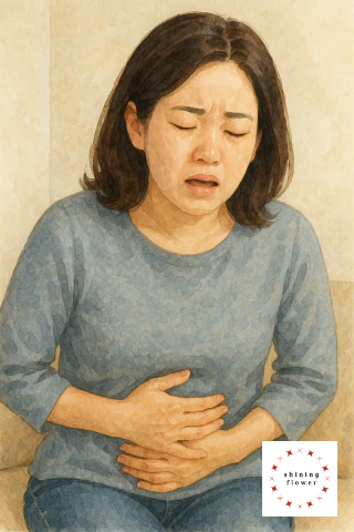 급체 한 상황의 중년 여성-고통스러운 모습