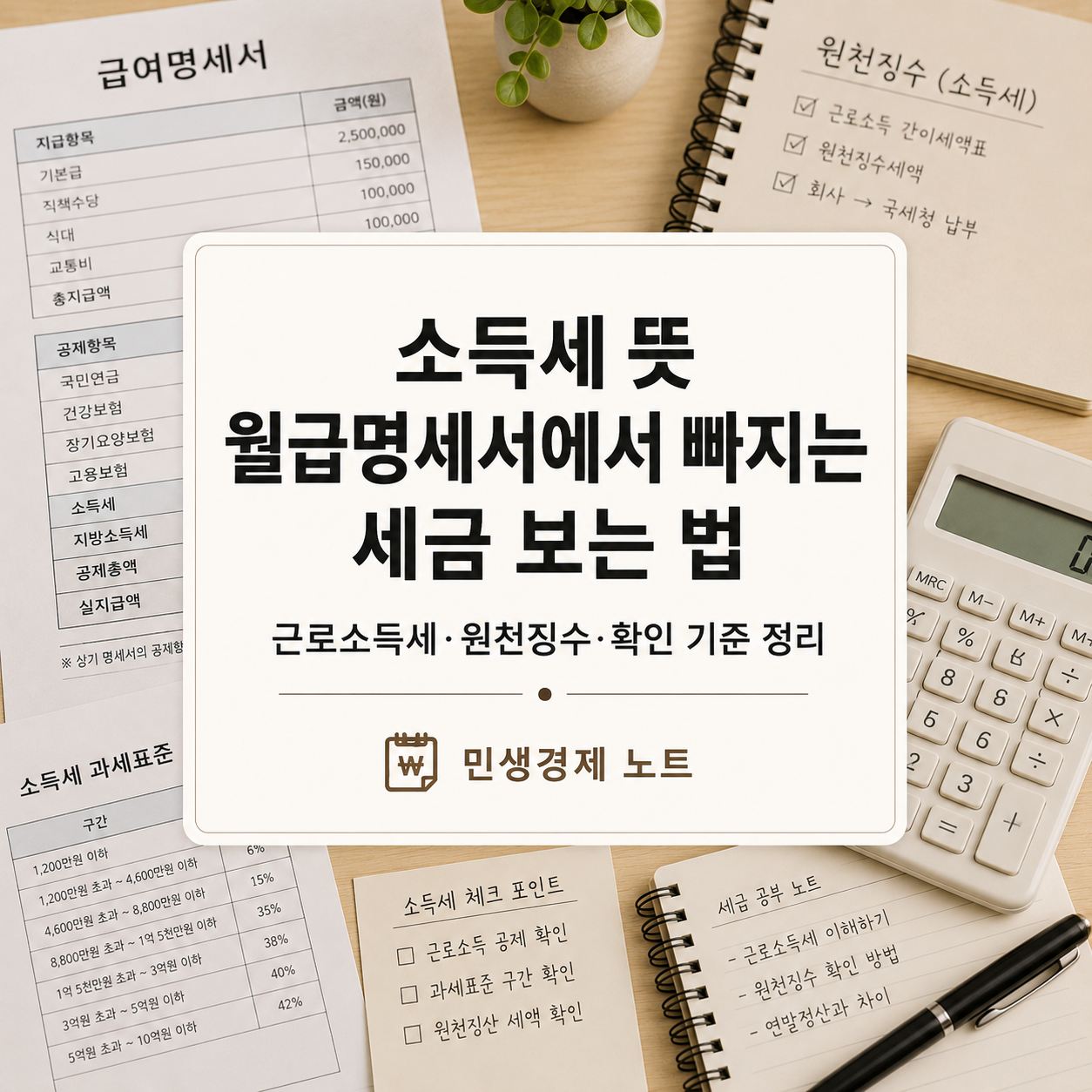 소득세 뜻과 월급명세서에서 빠지는 세금 보는 법을 설명하는 민생경제노트 대표 섬네일