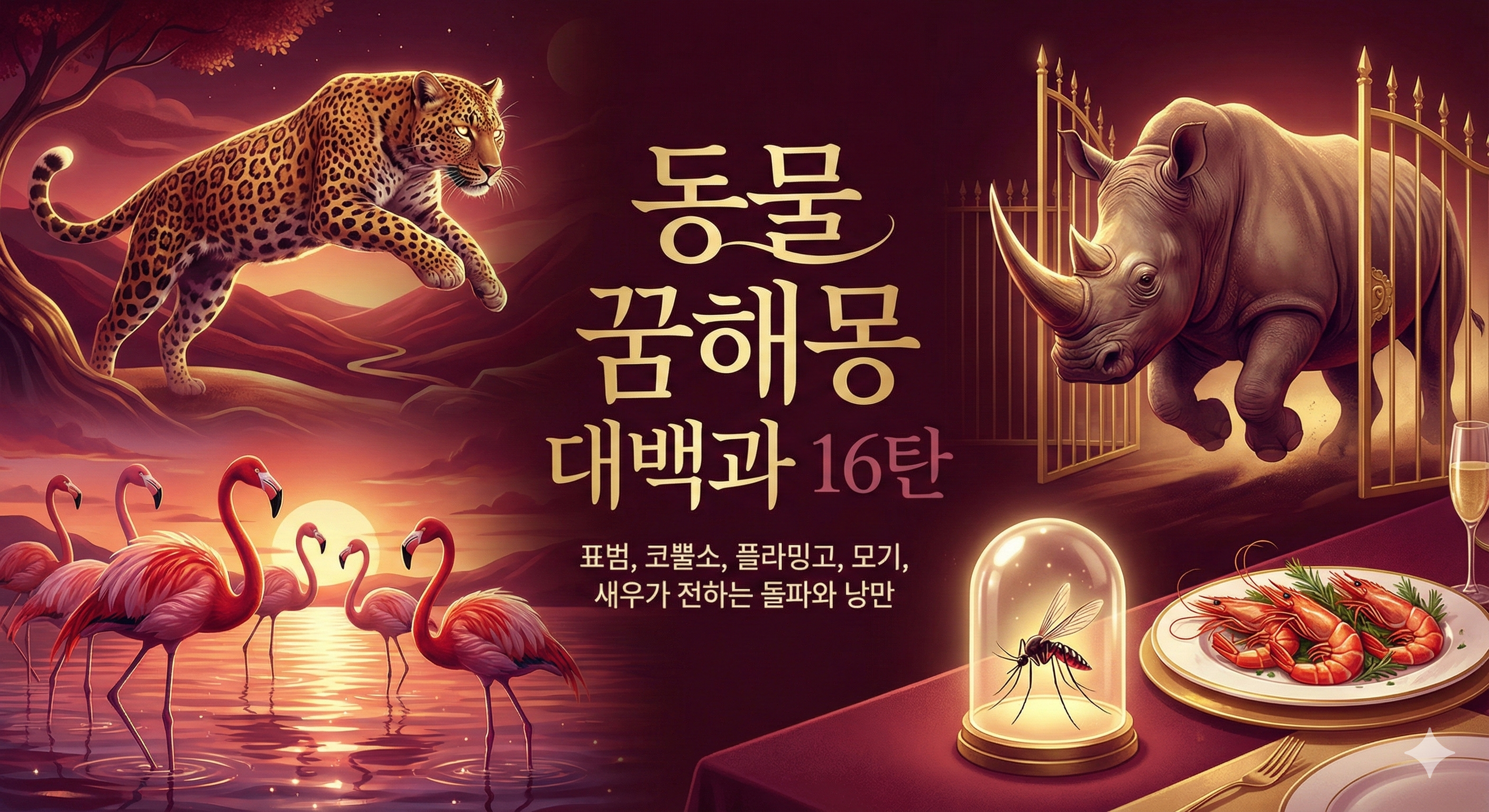 동물 꿈해몽 대백과 16탄_표범, 코뿔소, 플라밍고, 모기, 새우