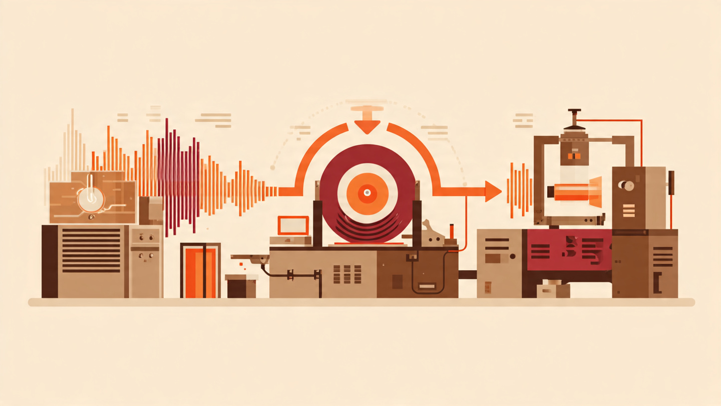 스탬퍼와 프레싱으로 레코드가 찍혀 나오는 과정