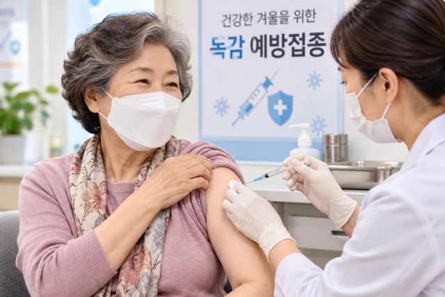 65세 이상 어르신이 의료 기관에서 독감 예방 접종을 받는 모습