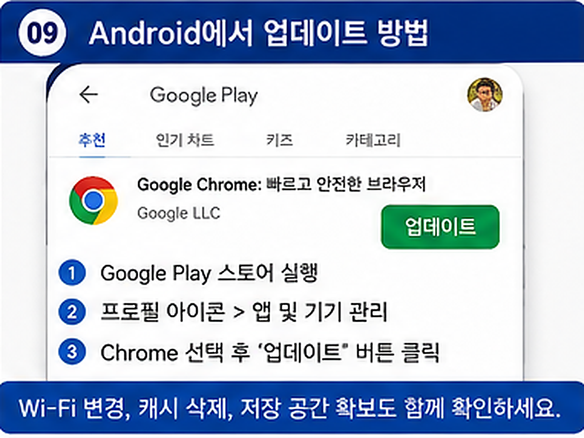 구글 플레이 스토어에서 안드로이드 크롬 업데이트하는 방법