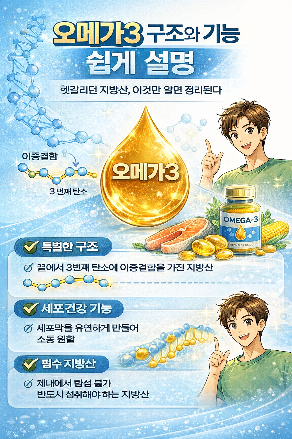오메가3 구조와 기능 쉽게 설명 헷갈리던 지방산, 이것만 알면 정리된다