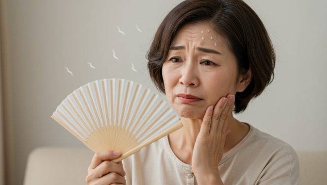 갱년기 증상을 경험하는 여성의 모습