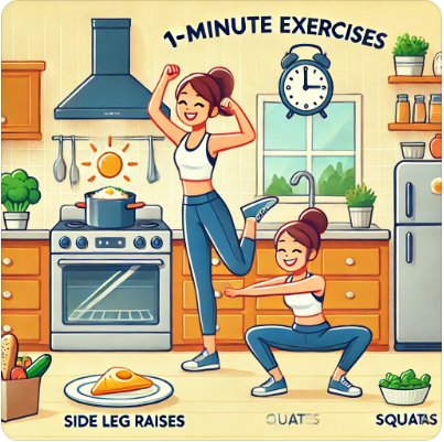 요리하며 홈트하는 여성