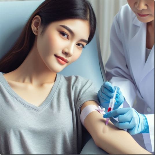 콜레스테롤 적정 수치, 피검사 하는 여성