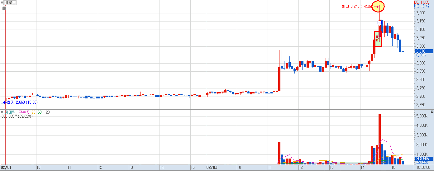 이루온 분봉 차트