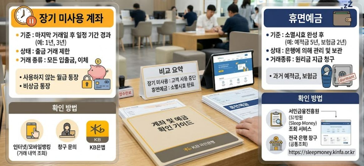 장기 미사용 계좌와 휴면예금의 차이 및 확인 방법