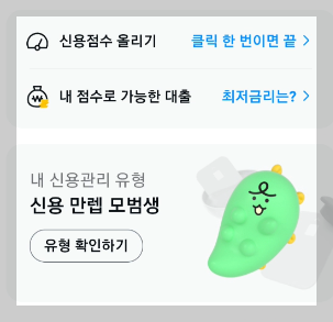 카카오페이 신용점수 올리기 메뉴 화면