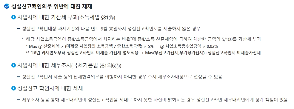 성실신고확인 의무 위반 시 제재 사항 안내