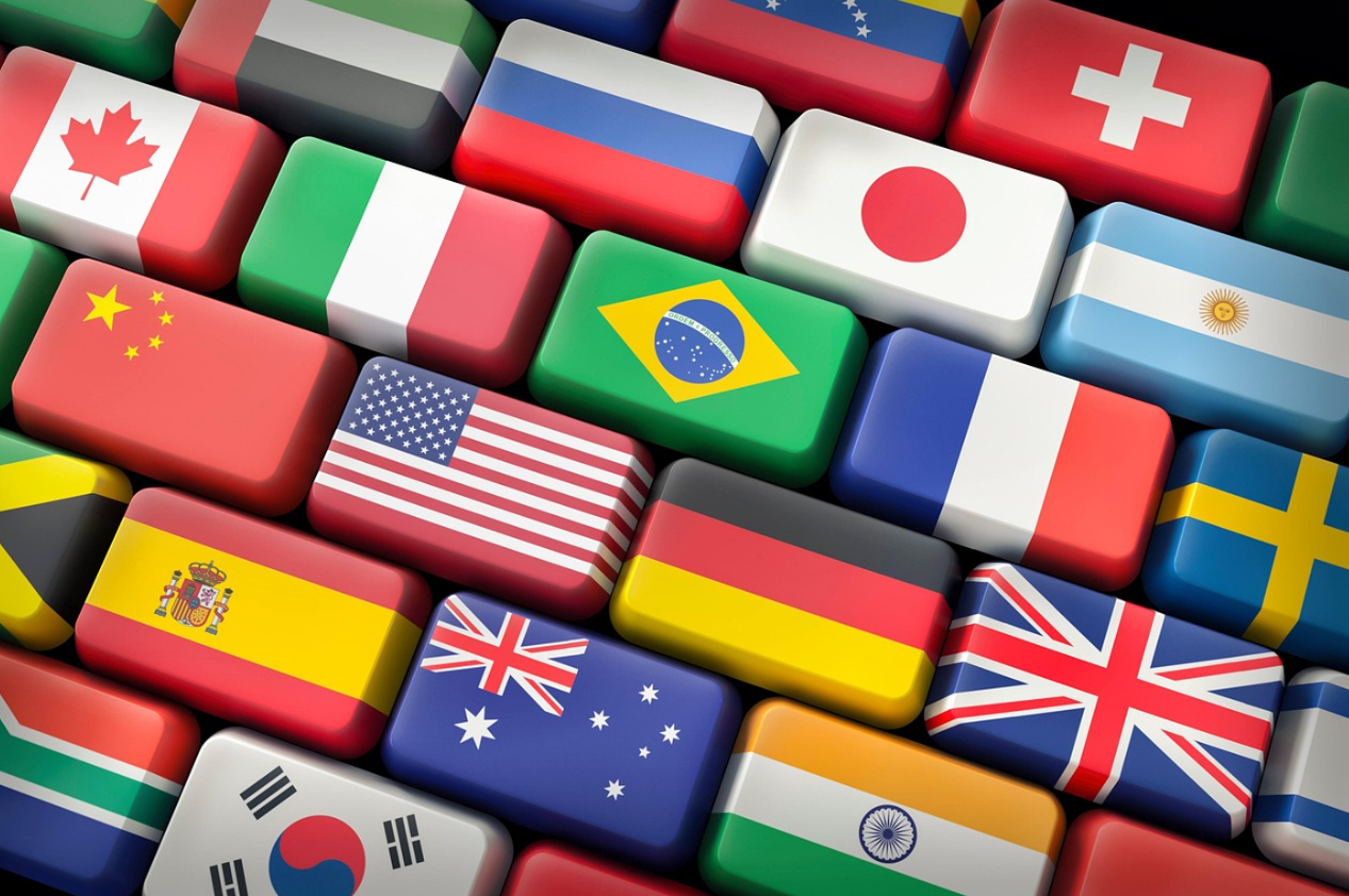 여러나라의 국기들이 자판에 그려져 있다